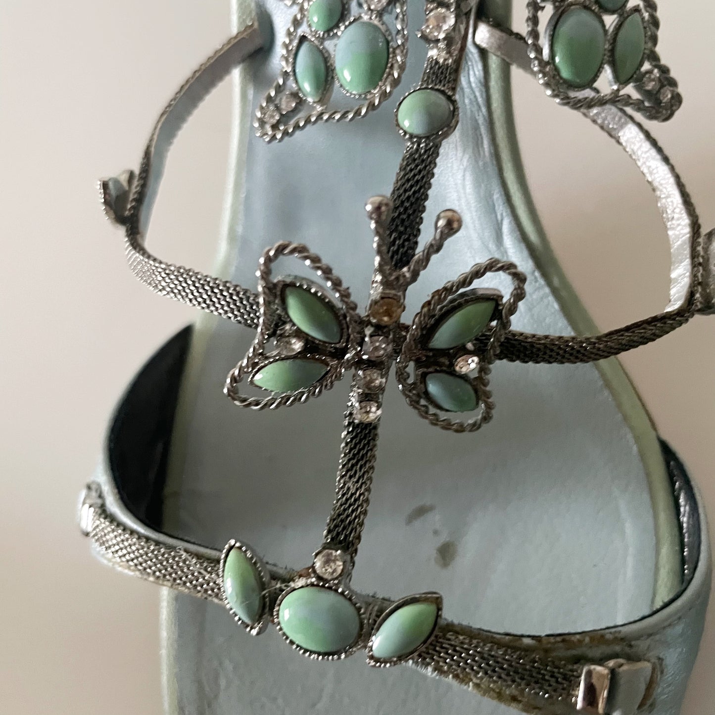 Giuseppe Zanotti S/S 2001 Vintage Blue Stone Butterfly Sandal Heels