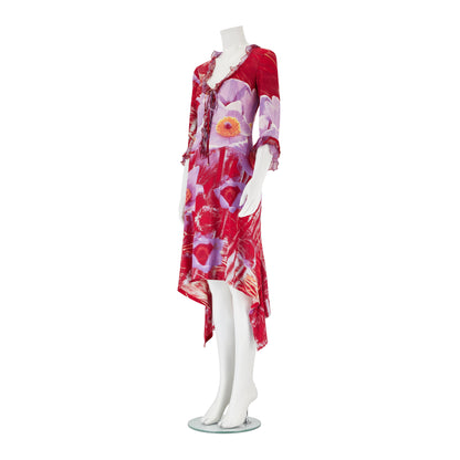 Roberto Cavalli S/S 2000 Red & Purple Floral Dress