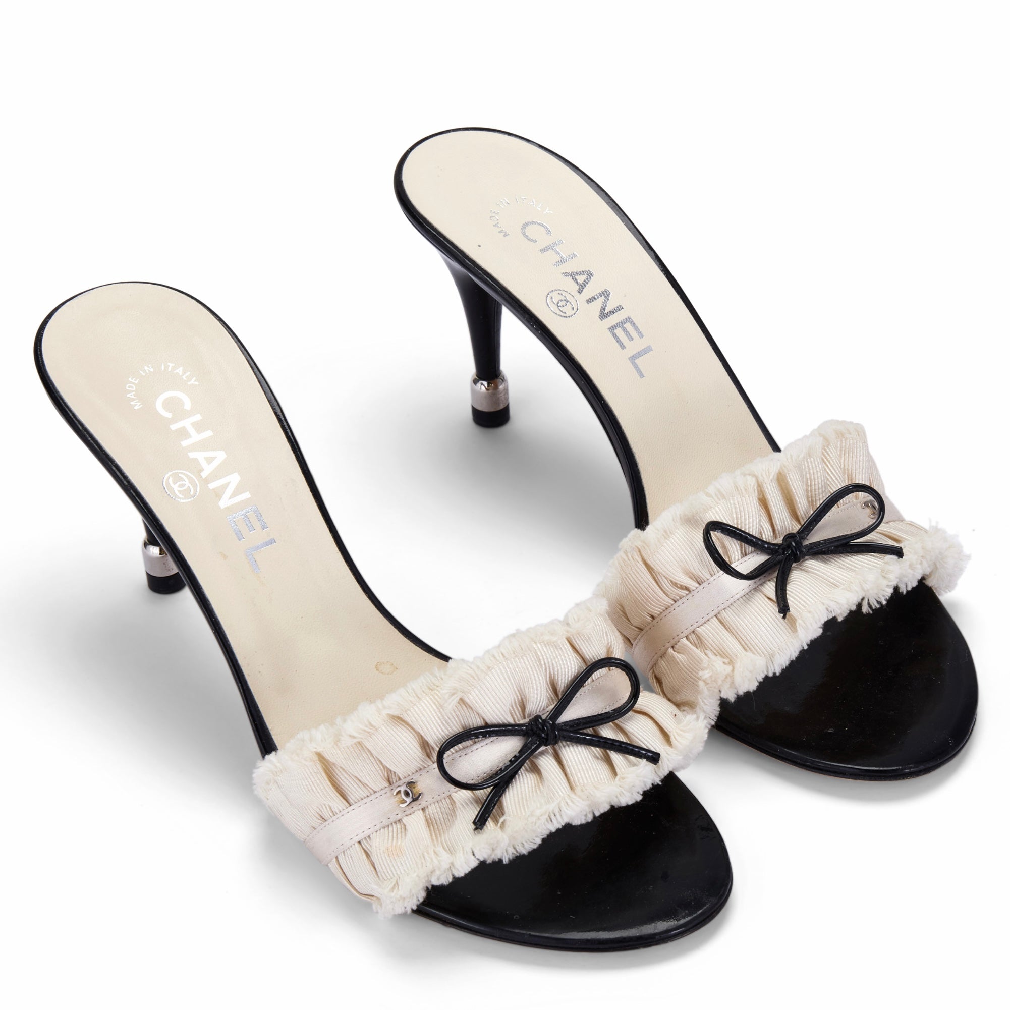 2012 “CC” Ivory Ruffle Bow Sandal Heels
