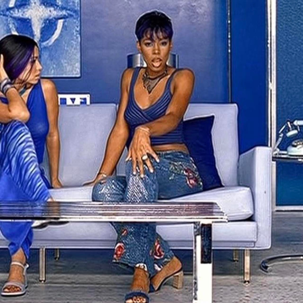 Spring / Summer 2000 Pink Floral Sequin Dark Blue Jeans