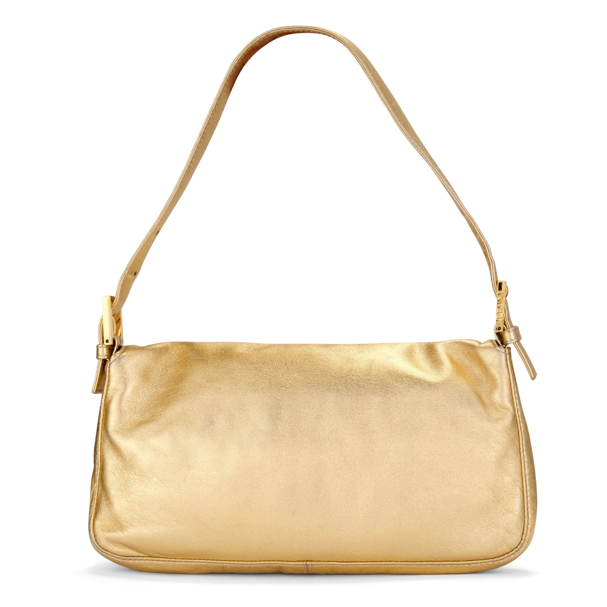 2000 Gold Leather Rhinestone Baguette Bag