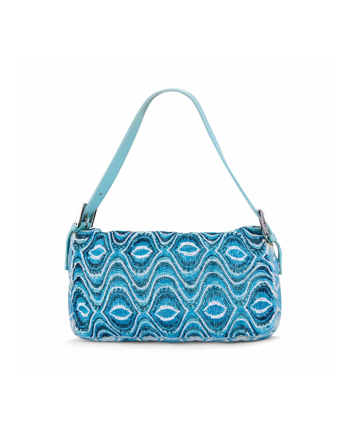 Fendi 2000s Light Blue Beaded Psychedelic Baguette Bag
