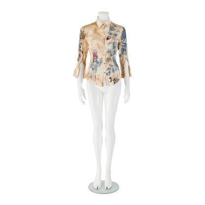 Roberto Cavalli S/S 2003 Tattoo Print Silk Blouse Top