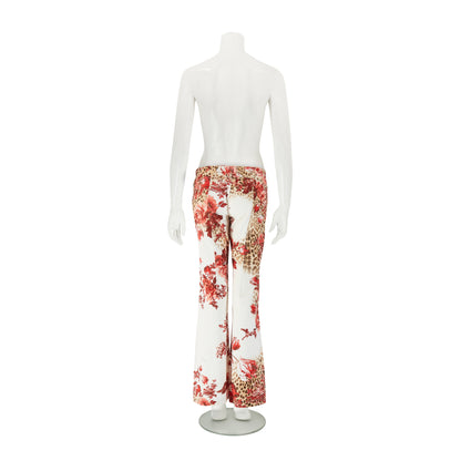 Roberto Cavalli S/S 2002 White Floral & Leopard Print Tie Up Jeans