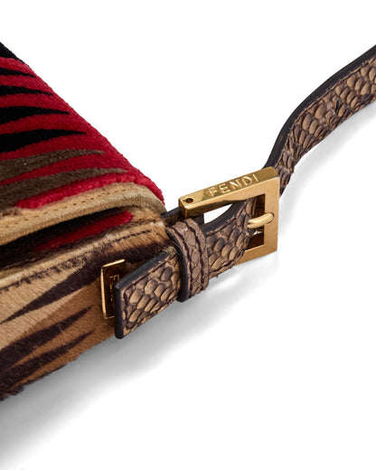 Fendi 2012 Pony Hair Suede Snakeskin Baguette Bag