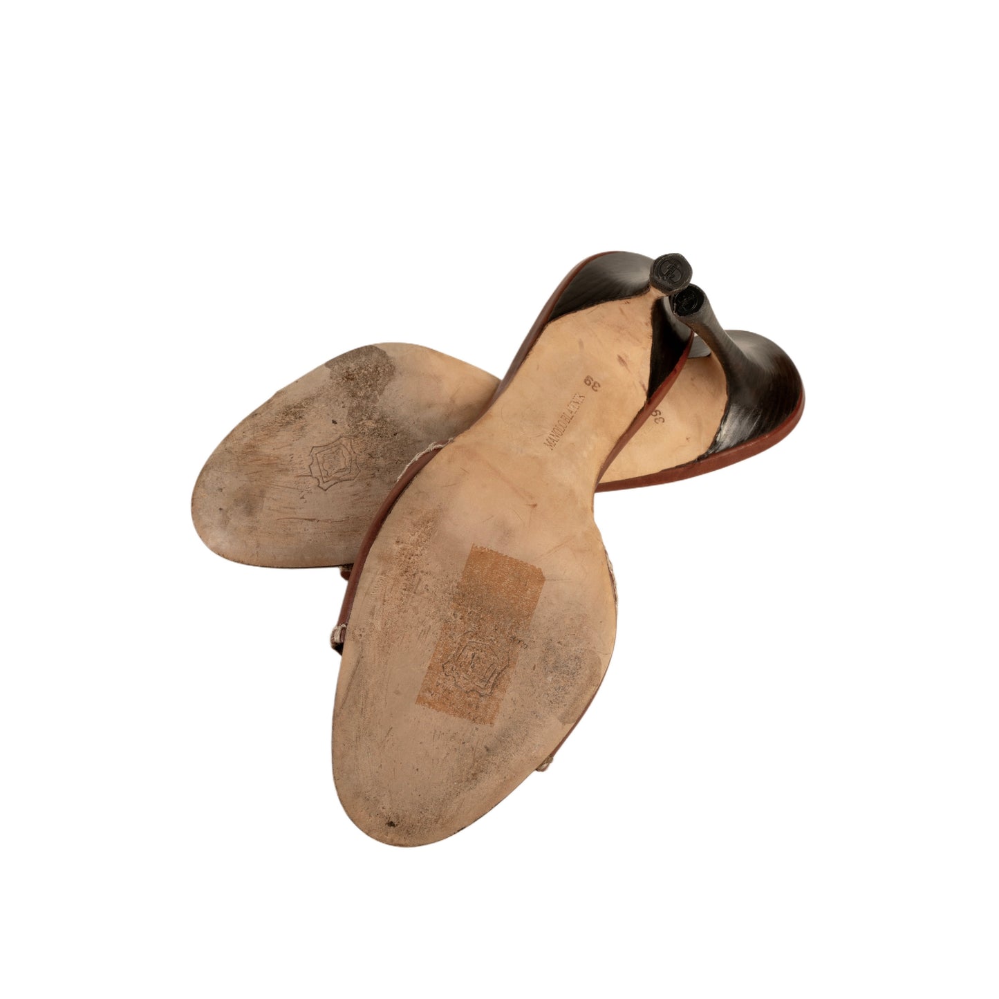Manolo Blahnik Brown Leather Stitched Sandal Heels
