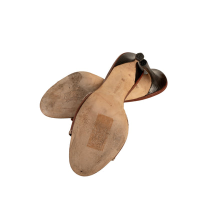 Manolo Blahnik Brown Leather Stitched Sandal Heels