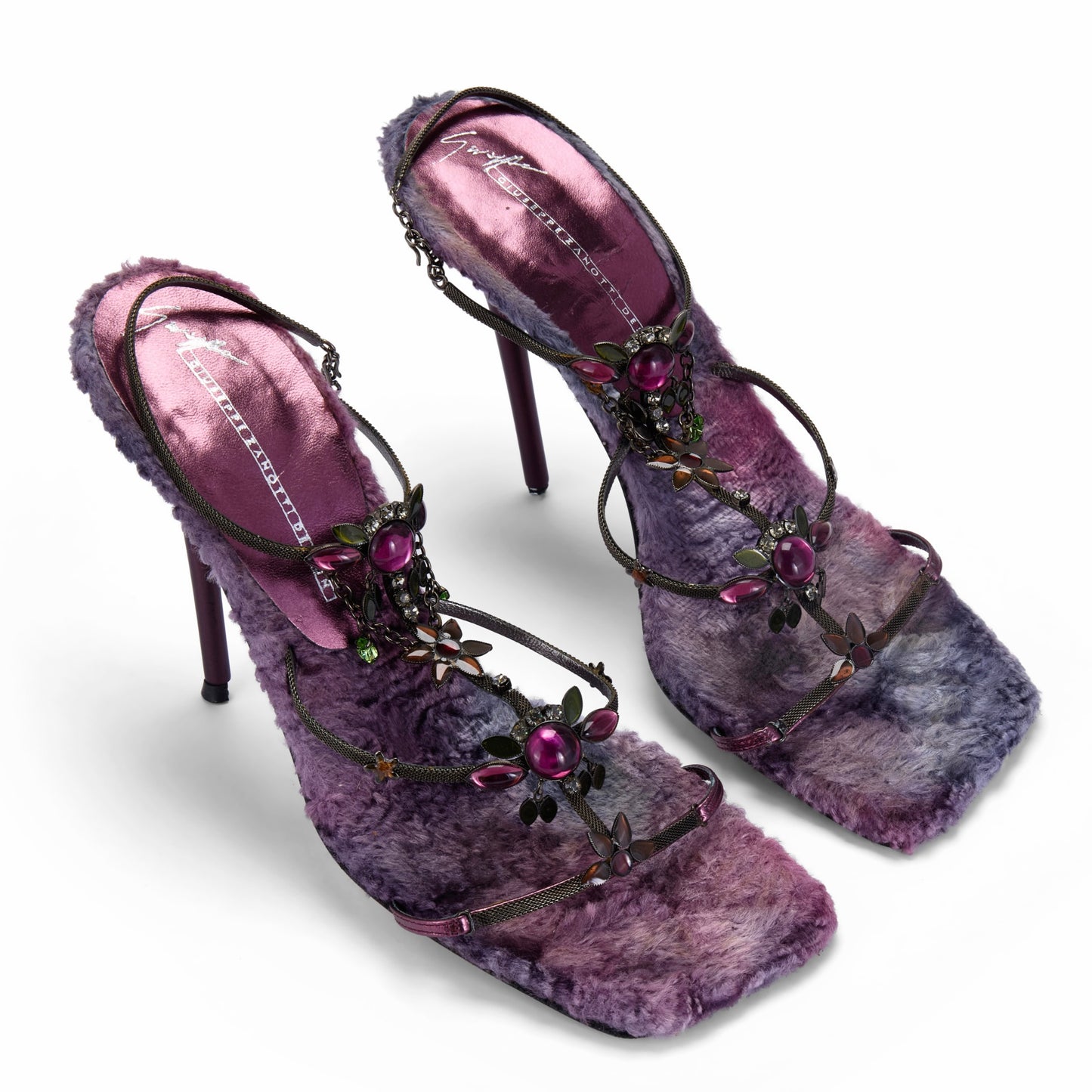 Giuseppe Zanotti 2000s Purple Fur Jewel Heels