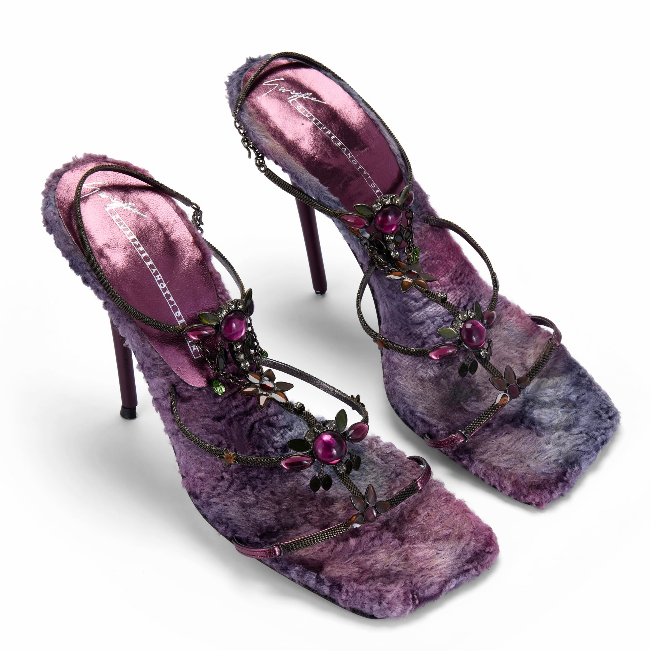 2000s Purple Fur Jewel Heels