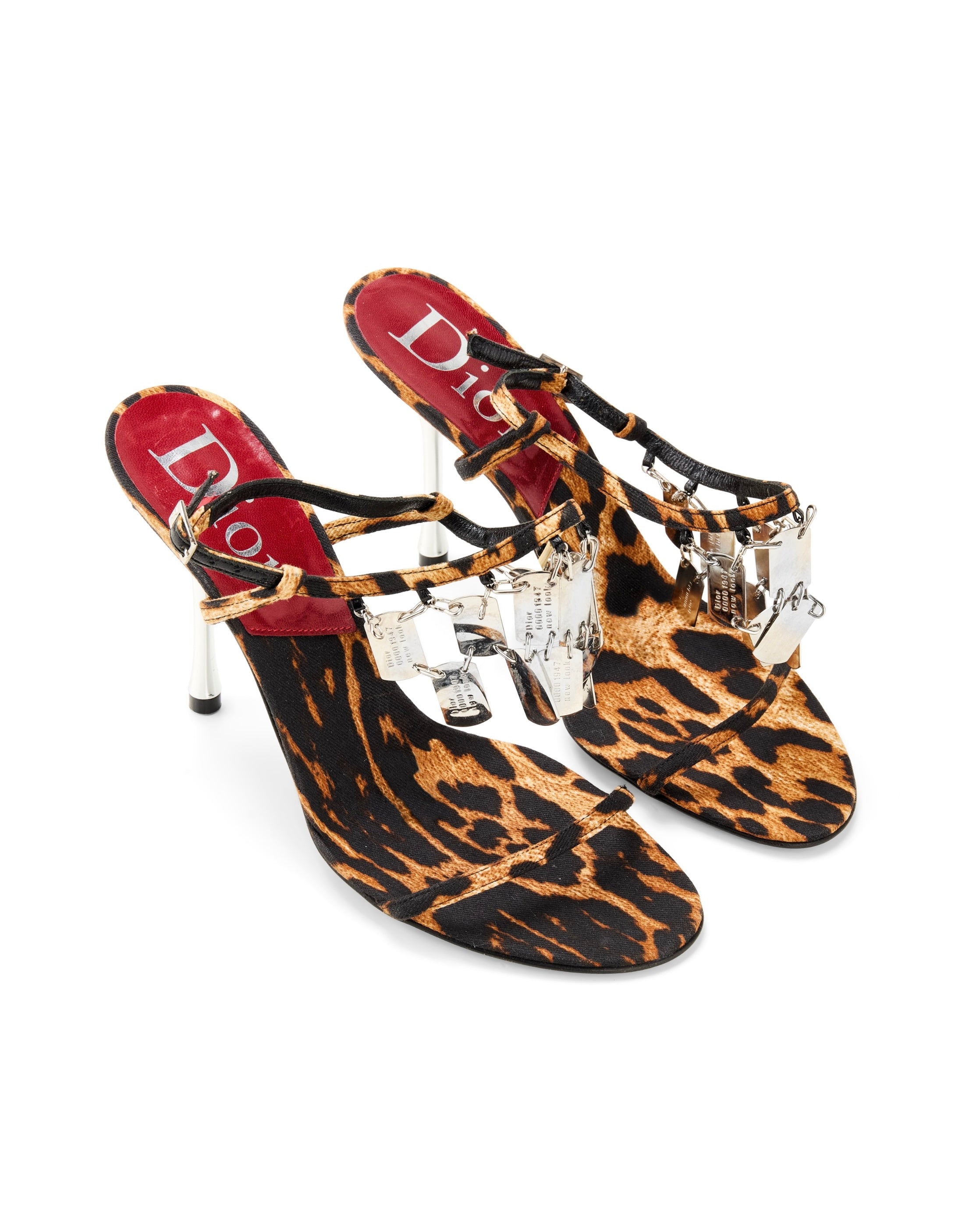Fall / Winter 2004 Leopard Print Dog Tag Silver Metal Strappy Heels