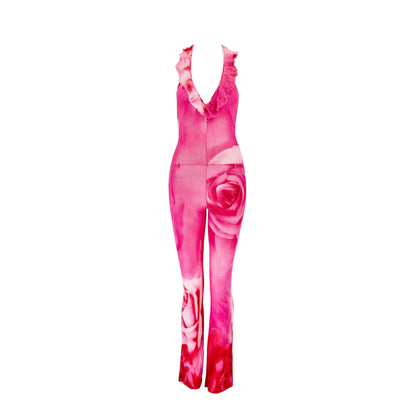 Roberto Cavalli S/S 2000 Pink Floral Rose Silk Jumpsuit