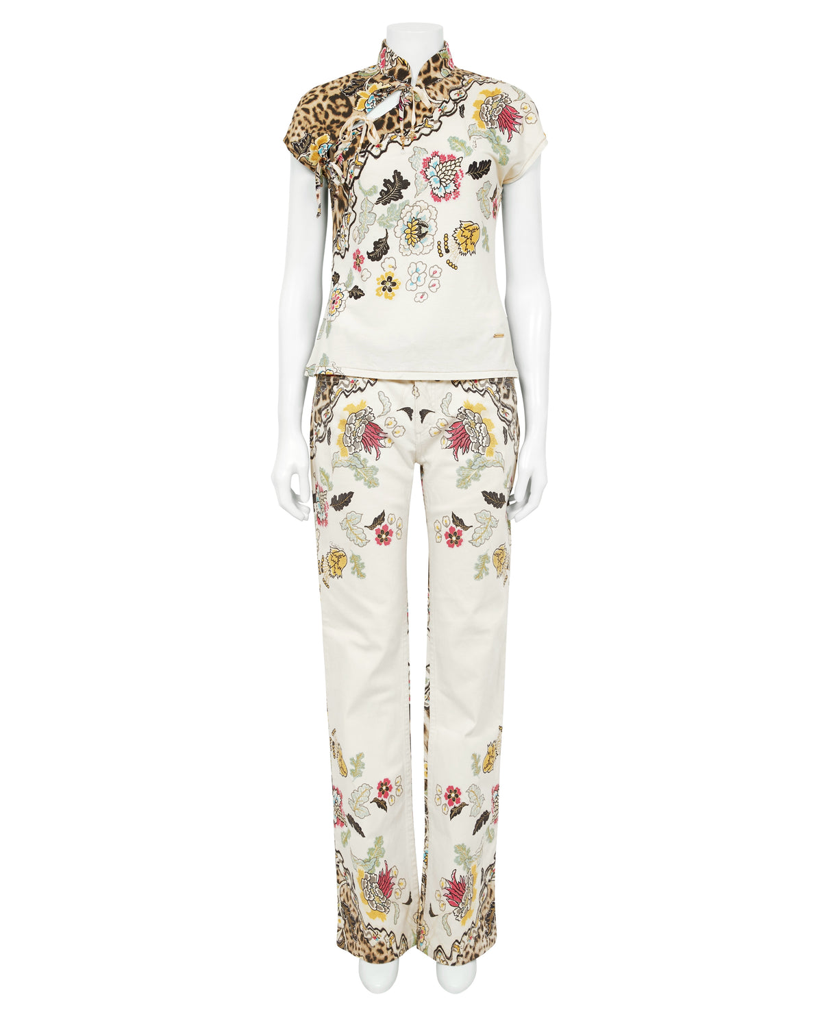 Spring / Summer 2003 White Floral Chinoiserie Top & Jeans Set