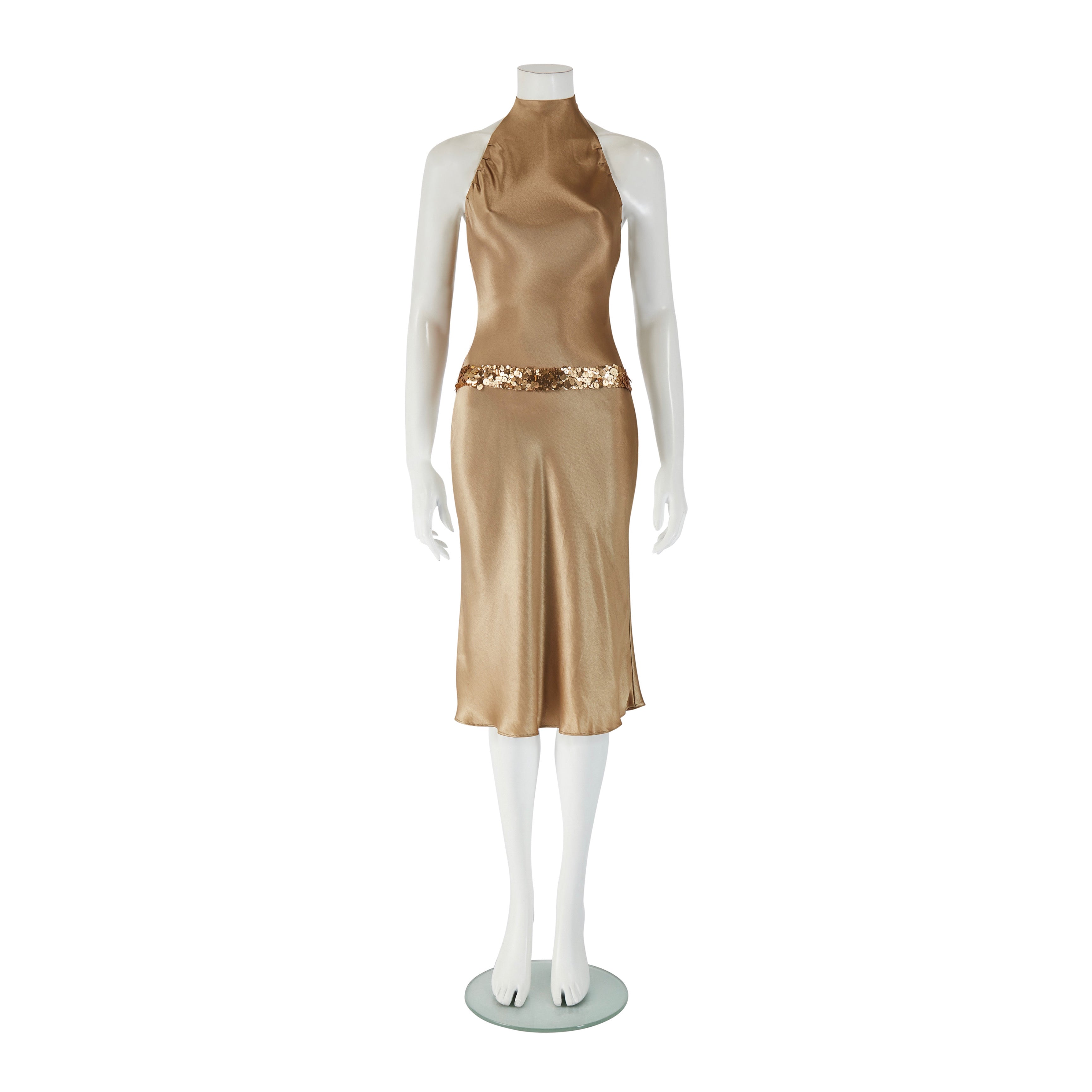 2000s Gold Sequin Halter-Neck Dress
