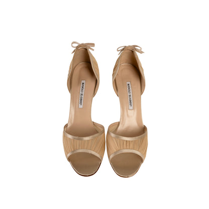 Manolo Blahnik Beige Chiffon Satin D’Orsay Heels