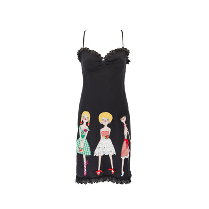 Moschino Cheap and Chic S/S 2002 “Uptown Girls” Black Embroidered Doll Dress