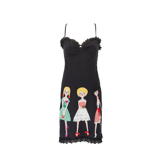 Moschino Cheap and Chic S/S 2002 “Uptown Girls” Black Embroidered Doll Dress