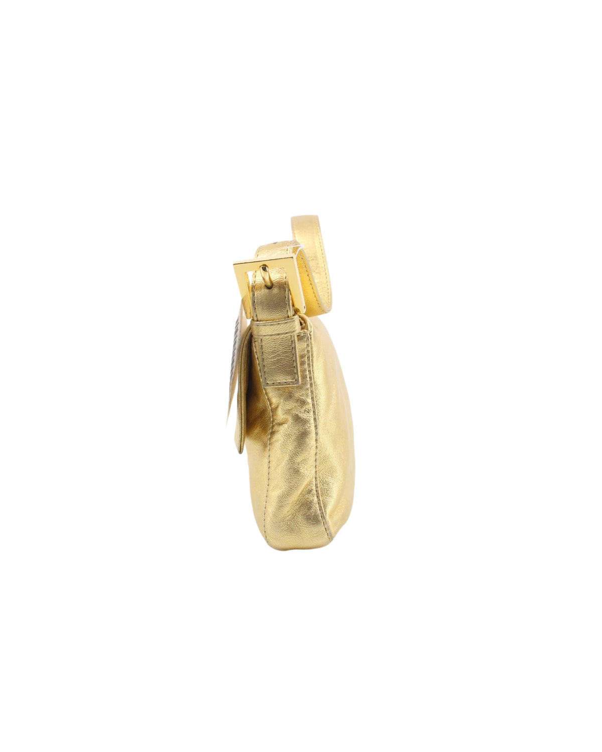 2000 Gold Leather Rhinestone Baguette Bag