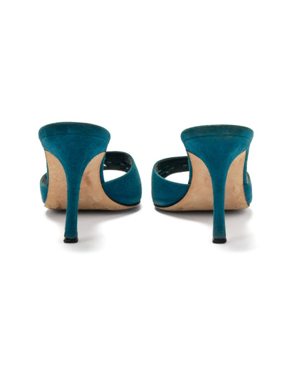 Manolo Blahnik Blue Floral Eyelet Laser Cut Suede Heels