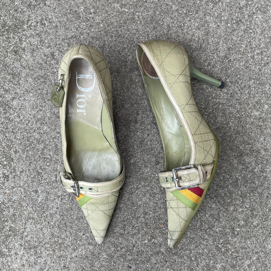 Dior by John Galliano F/W 2004 Rasta Green Buckle Cannage Heels