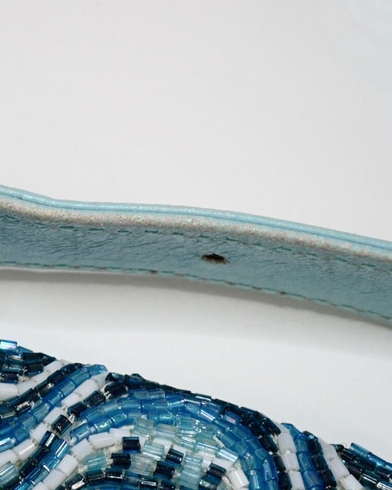 2000s Light Blue Beaded Psychedelic Baguette Bag