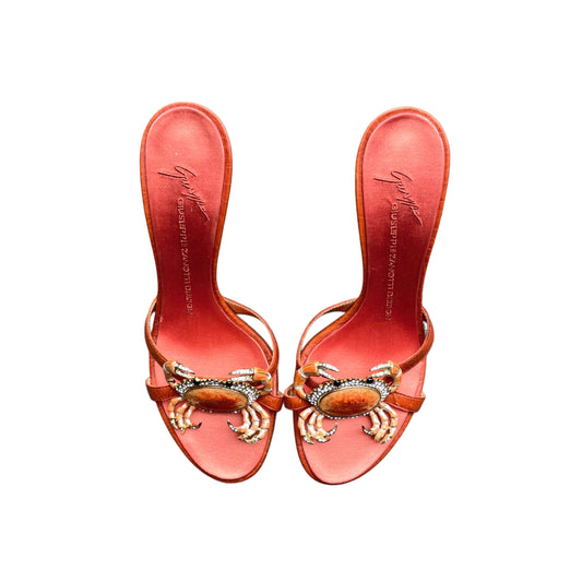 EXTREMELY RARE Giuseppe Zanotti Vintage Crystal Rhinestone Encrusted Orange Crab Sandal Heels