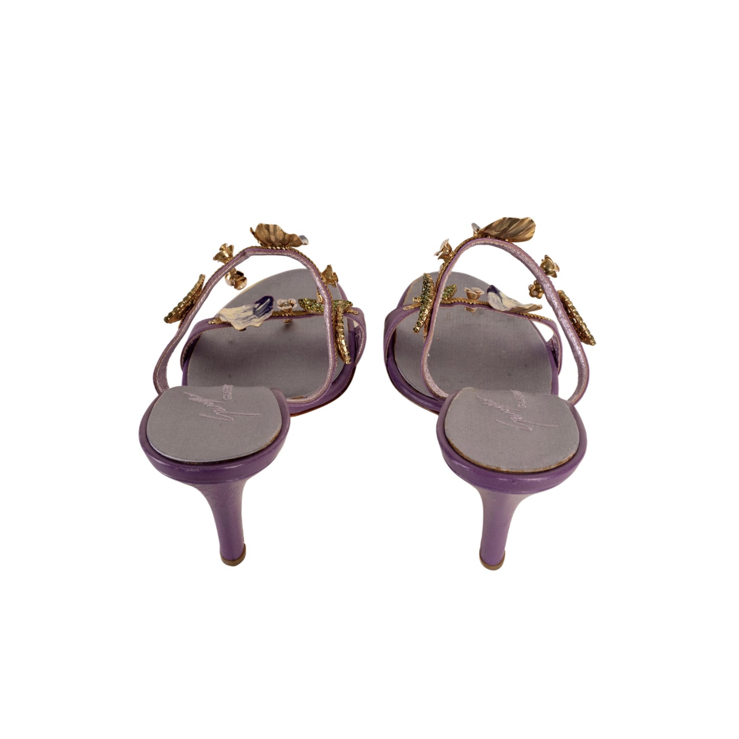 Giuseppe Zanotti Purple Floral Embellished Sandal Heels