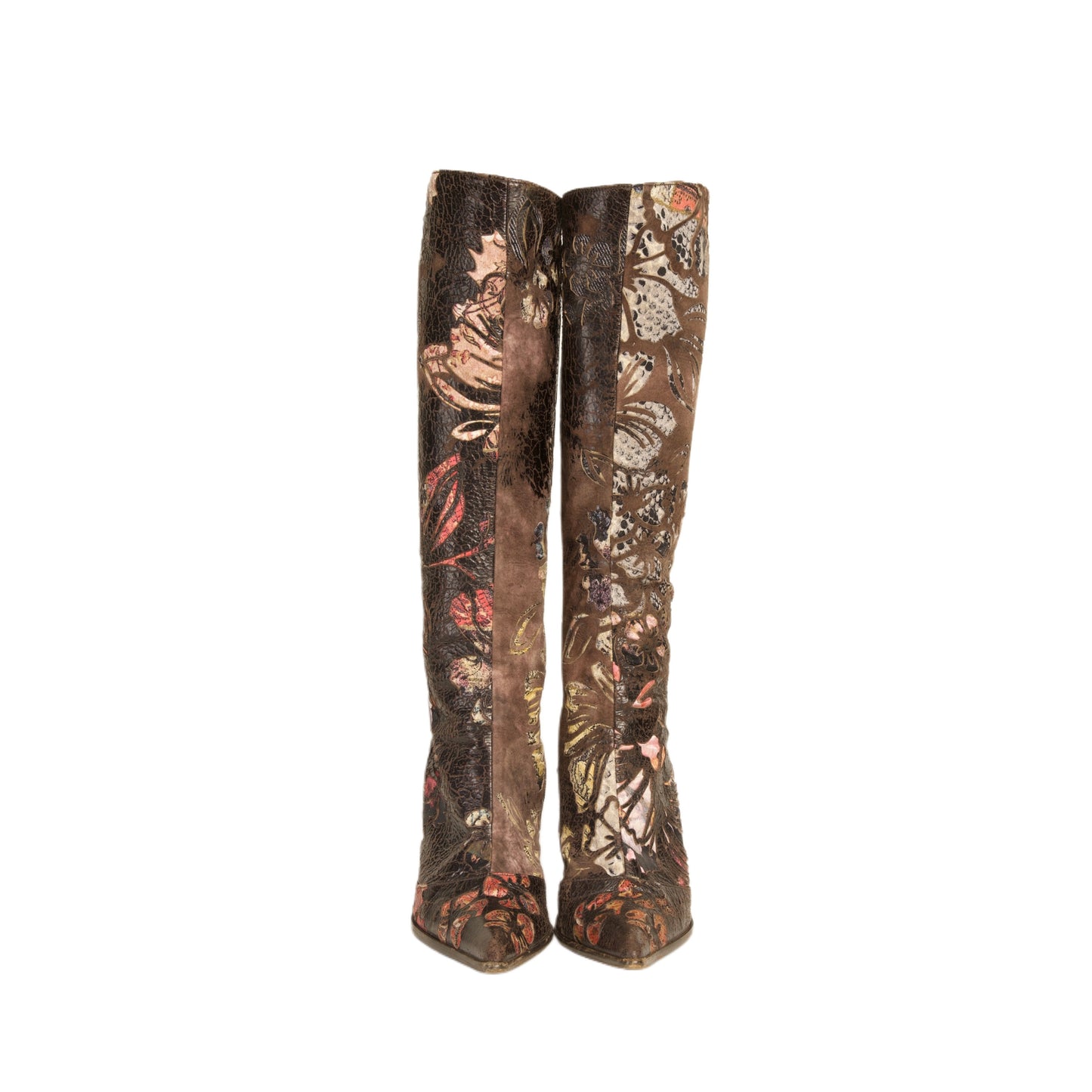 Roberto Cavalli S/S 2002 Brown Floral Suede Leather Boots