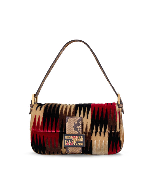 Fendi 2012 Pony Hair Suede Snakeskin Baguette Bag