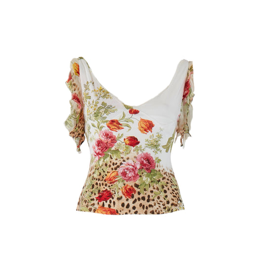 Roberto Cavalli S/S 2002 Floral Leopard Top