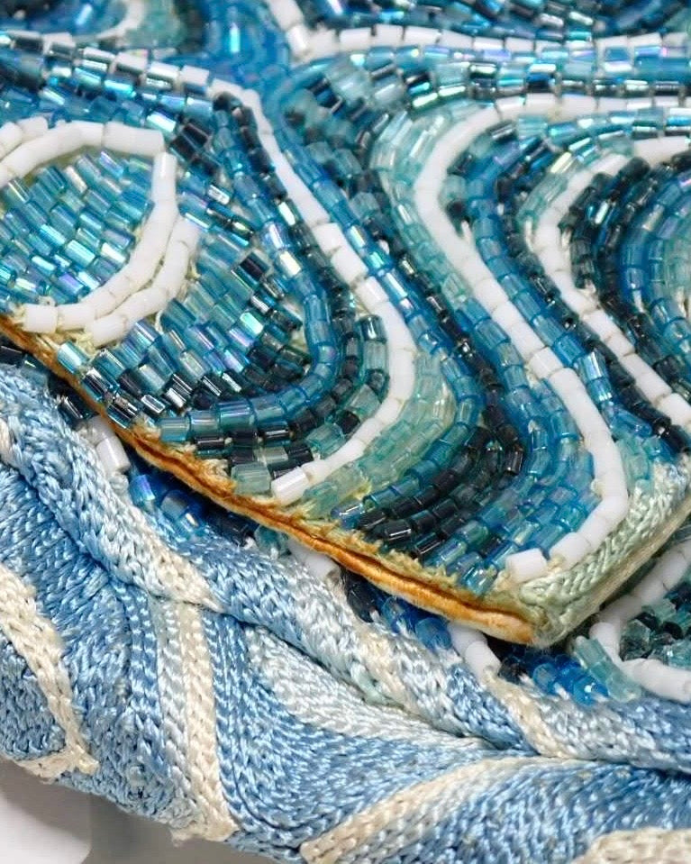 2000s Light Blue Beaded Psychedelic Baguette Bag