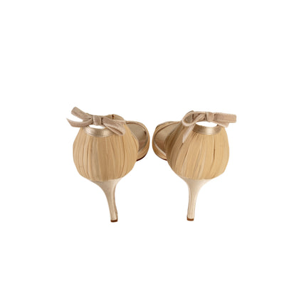 Manolo Blahnik Beige Chiffon Satin D’Orsay Heels