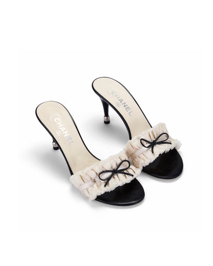 CHANEL 2012 “CC” Ivory Ruffle Bow Sandal Heels