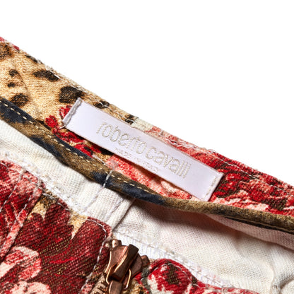 Roberto Cavalli S/S 2002 White Floral & Leopard Print Tie Up Jeans