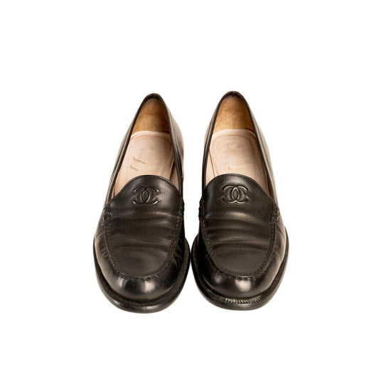 CHANEL “CC” 1999 Black Leather Loafers