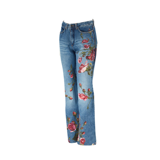 Roberto Cavalli F/W 1999 Pink Floral Blue Jeans