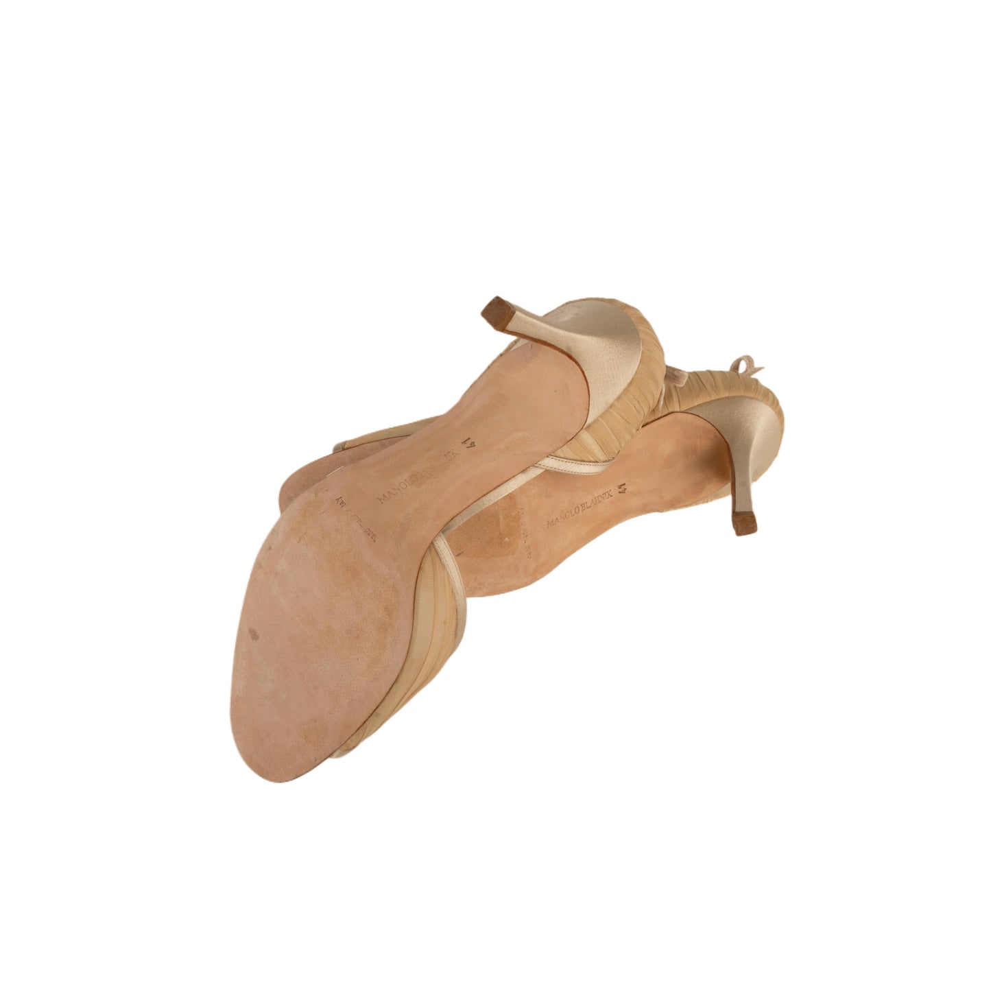 Manolo Blahnik Beige Chiffon Satin D’Orsay Heels