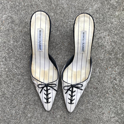 Manolo Blahnik 2000s Black & White Sneaker Bow Mule Heels