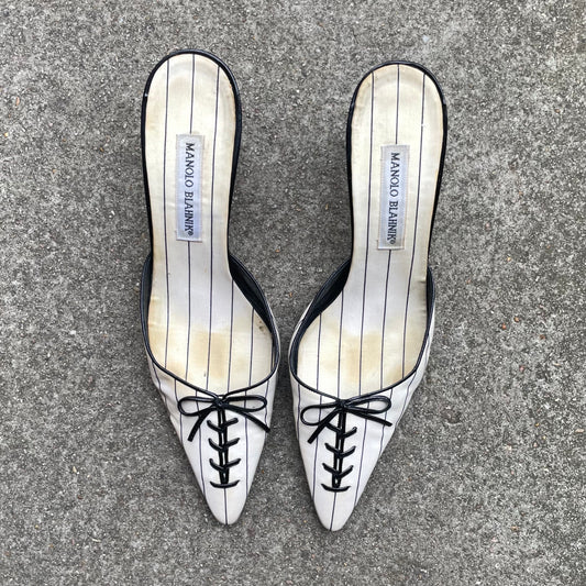 Manolo Blahnik 2000s Black & White Sneaker Bow Mule Heels