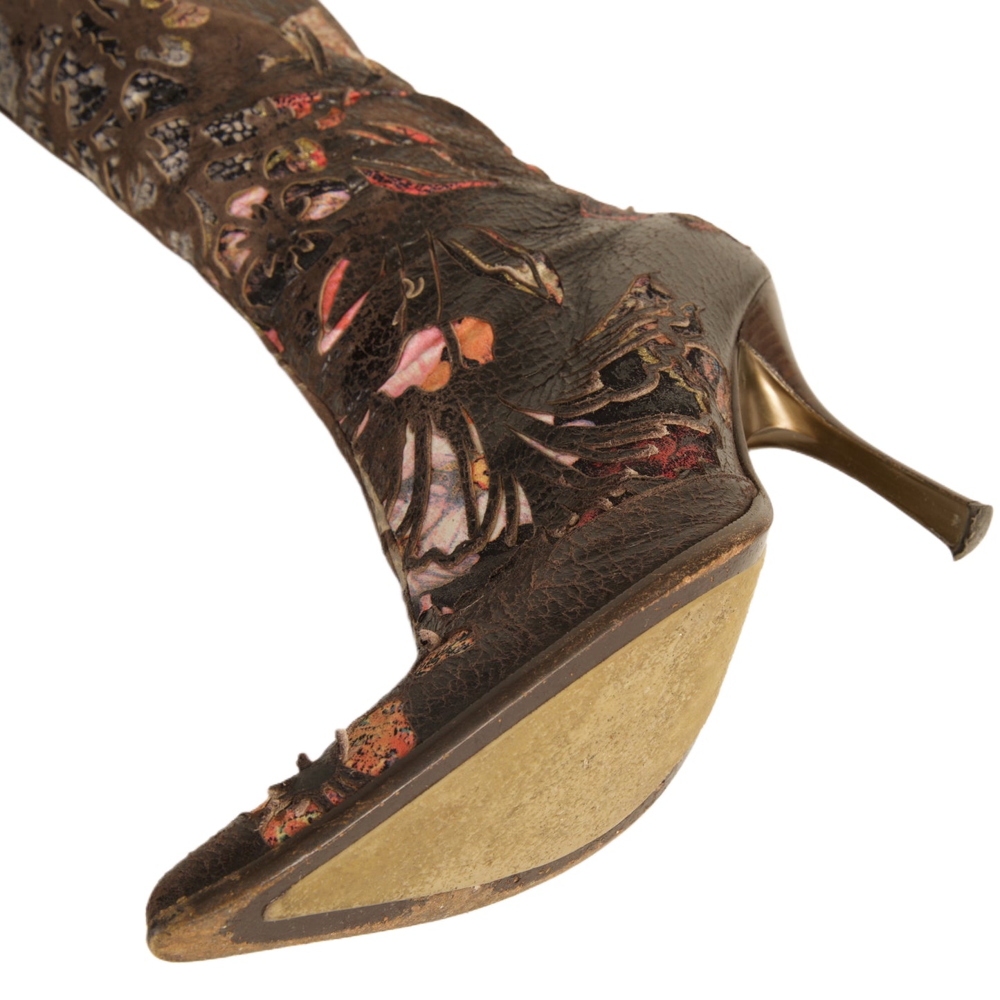 Roberto Cavalli S/S 2002 Brown Floral Suede Leather Boots