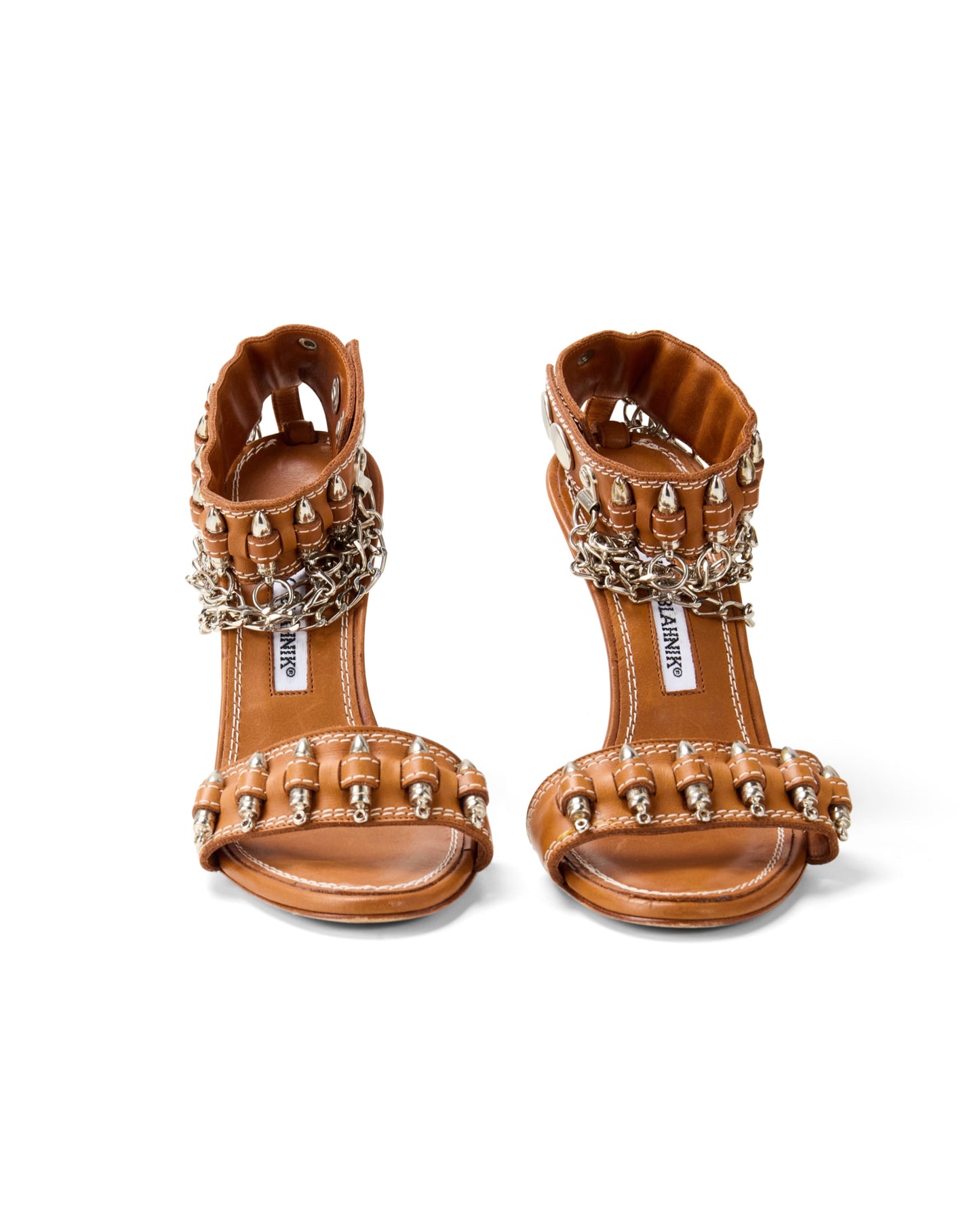 Manolo Blahnik Military Bullet Brown Leather Sandal Heels