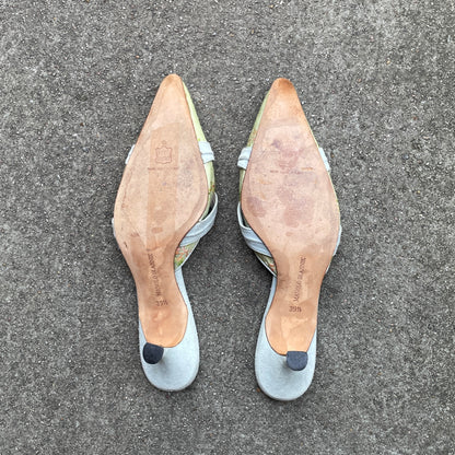 Manolo Blahnik 2000s Floral Canvas Bow Mules