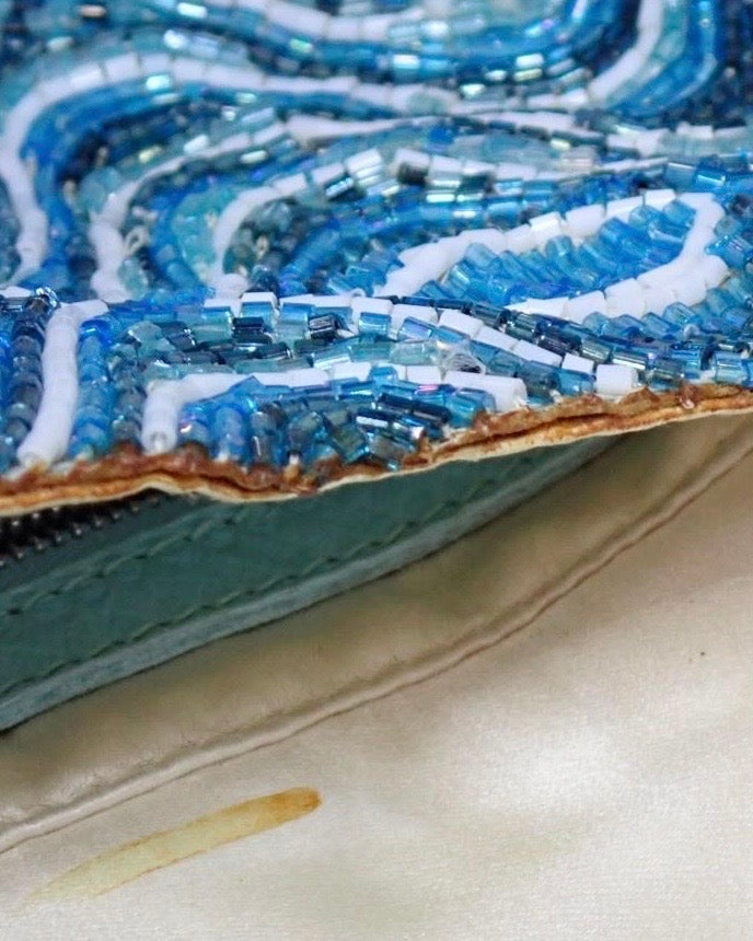 2000s Light Blue Beaded Psychedelic Baguette Bag