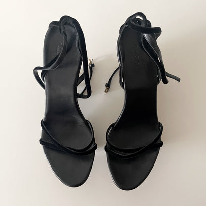 Gucci by Tom Ford 1996 “GG” Black Wood & Velvet Wedge Heels