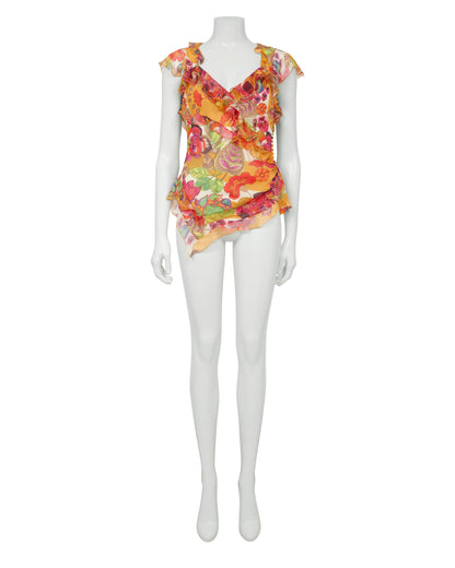 Christian Dior S/S 2005 Floral Multicolour Silk Top
