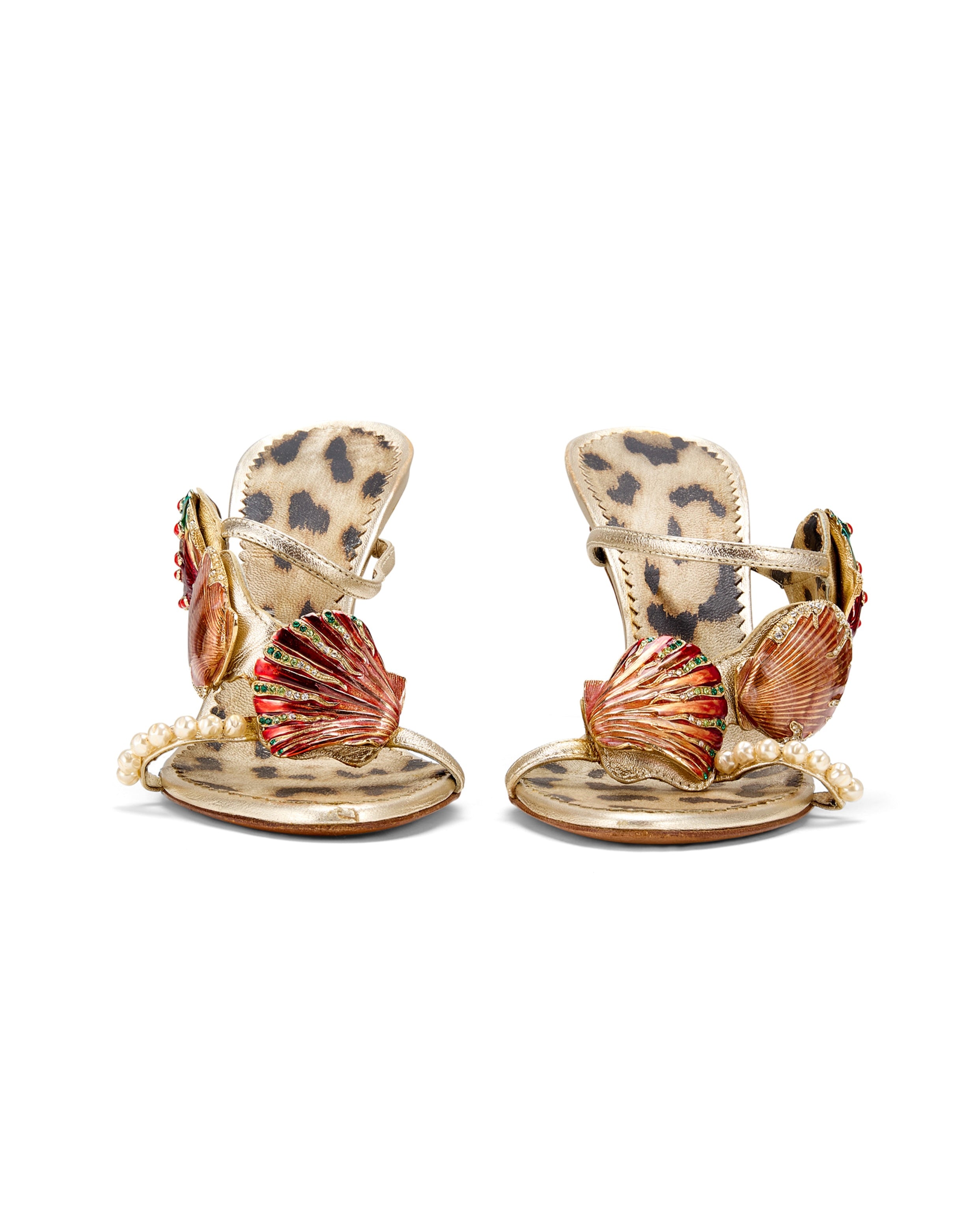 2005 Seashell & Pearl Embellished Animal Print Heels