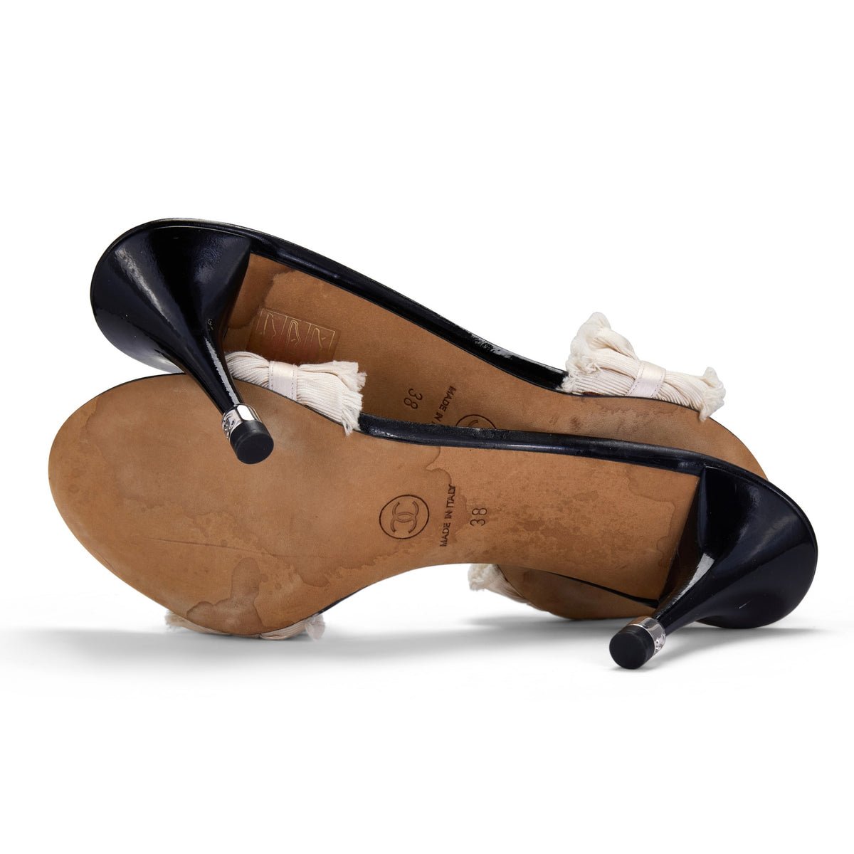 2012 “CC” Ivory Ruffle Bow Sandal Heels