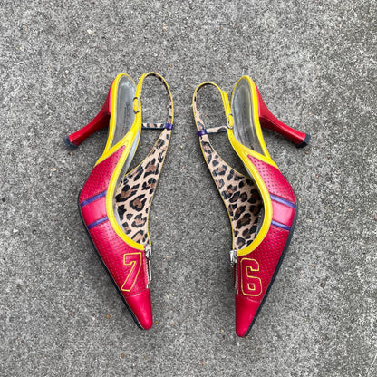 Dolce & Gabbana ‘76’ Red & Yellow Sporty Zip Slingback Heels