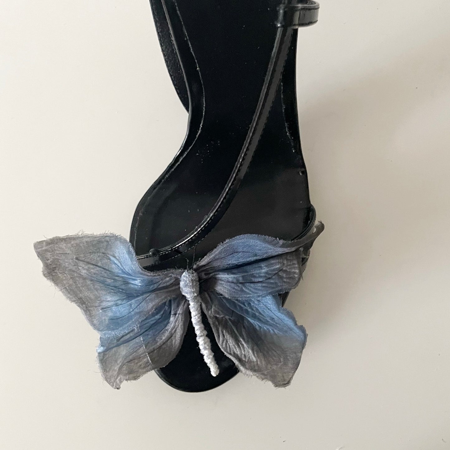 Dolce & Gabbana S/S 1998 Blue Butterly Black Leather Slingback Sandal Heels