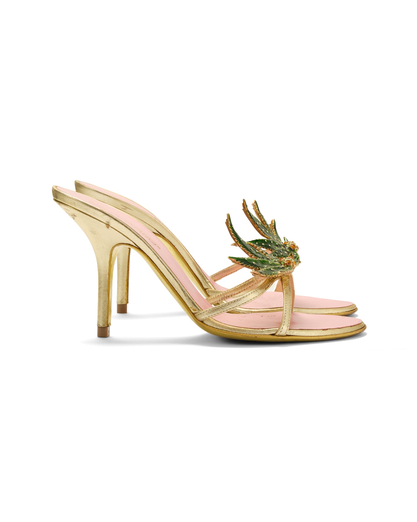 Dsquared2 S/S 2005 Marijuana Leaf Gold Sandal Heels