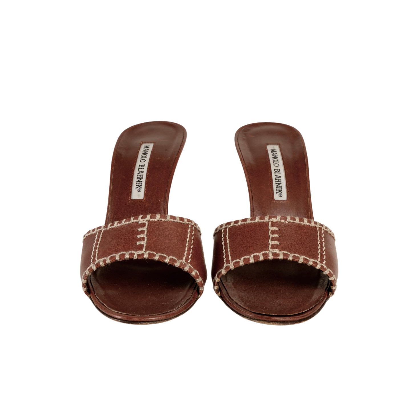 Manolo Blahnik Brown Leather Stitched Sandal Heels